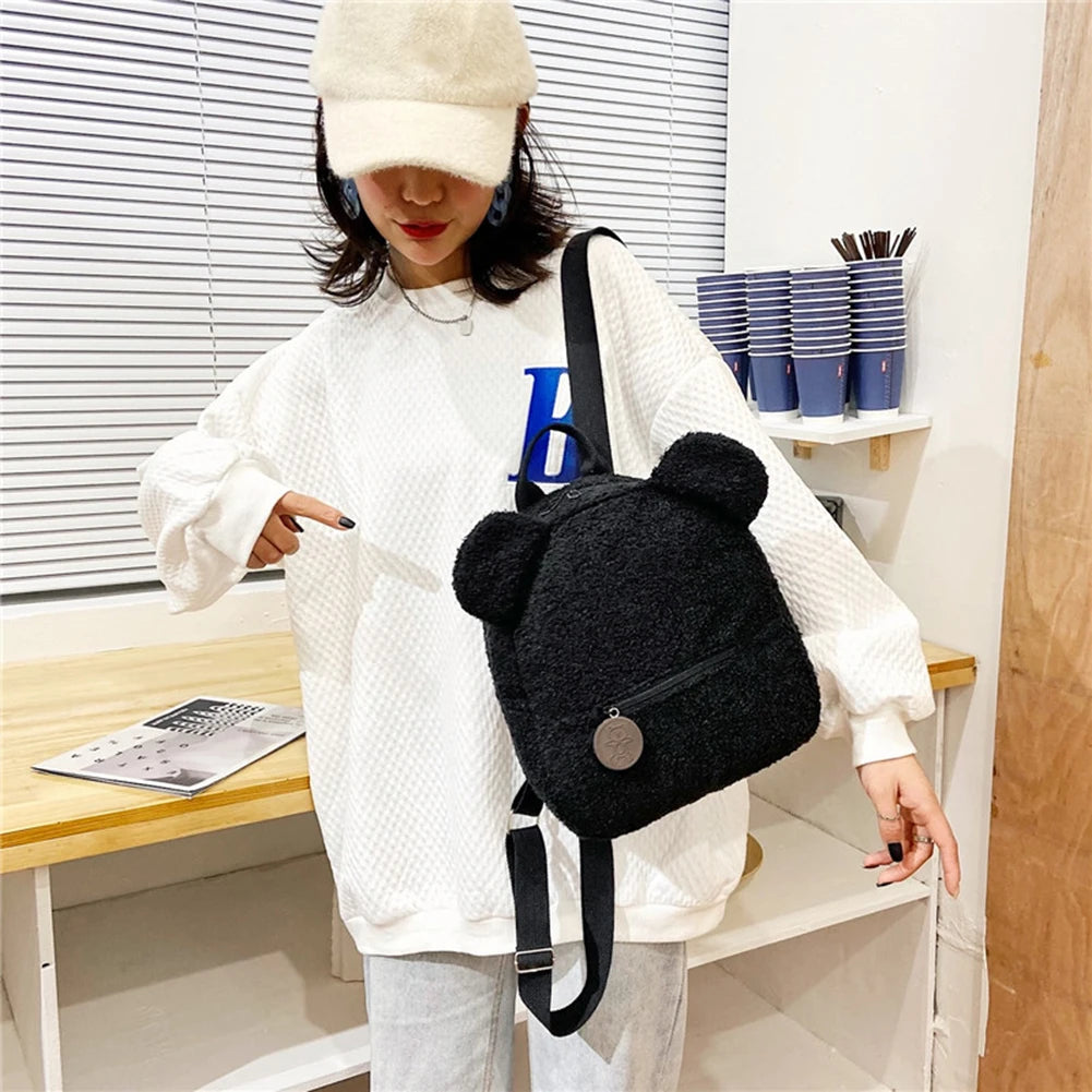 Lamb Fleece Women's Backpack Bear Shaped Shoulder Rucksack