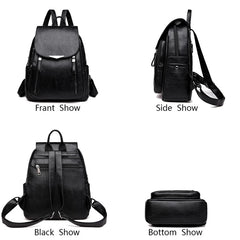 Women's Leather Casual Backpack Large Capacity School Bag