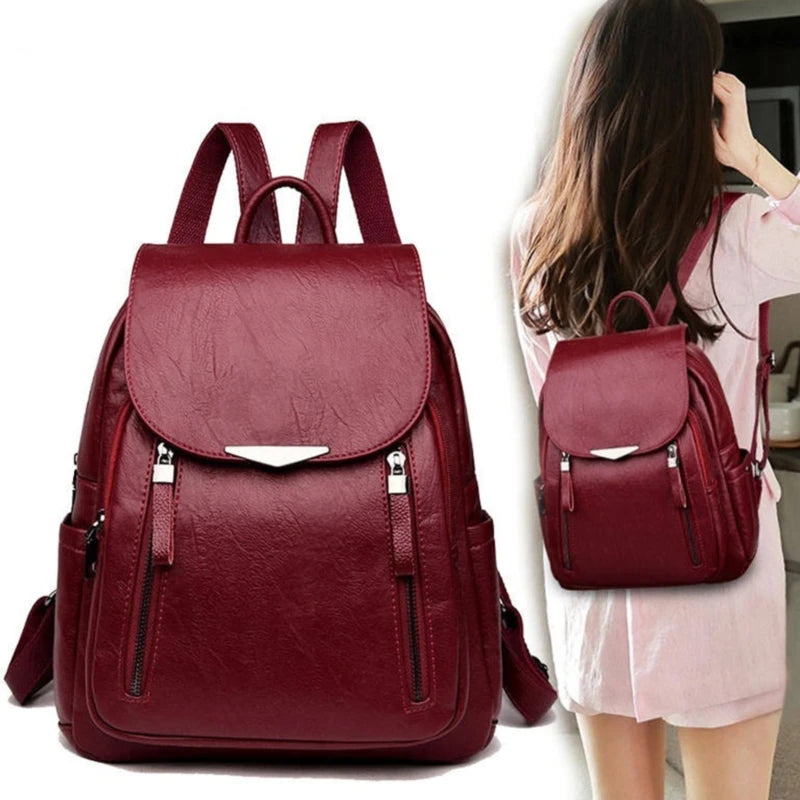 Casual PU Leather Women Backpack Large Capacity School Bag Girls
