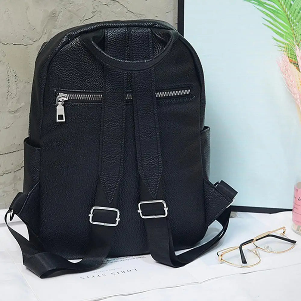 Casual Soft Leather Backpack Solid Large Capacity School Bags