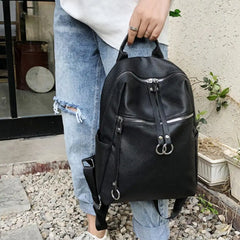 Casual Soft Leather Backpack Solid Large Capacity School Bags