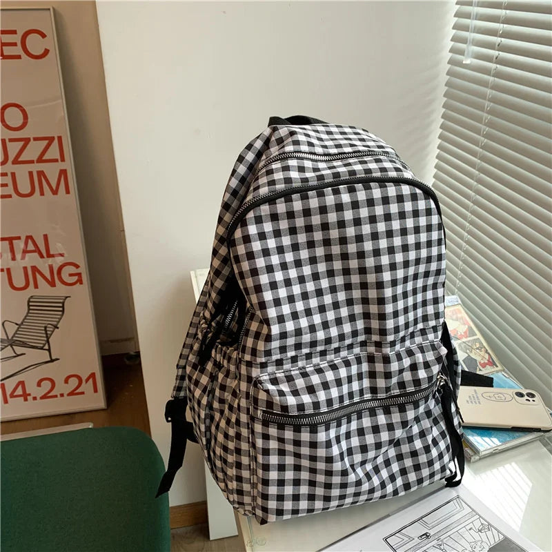 Plaid Daypack Laptop Bag Large Capacity Travel Backpack for Women