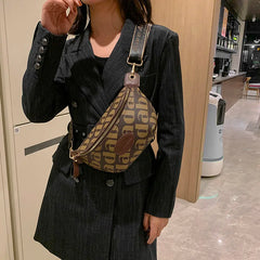 Women's Letter Pattern Chest Bag Pu Leather Fanny Pack