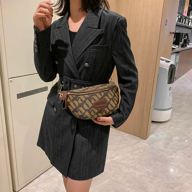 Women's Letter Pattern Chest Bag Pu Leather Fanny Pack