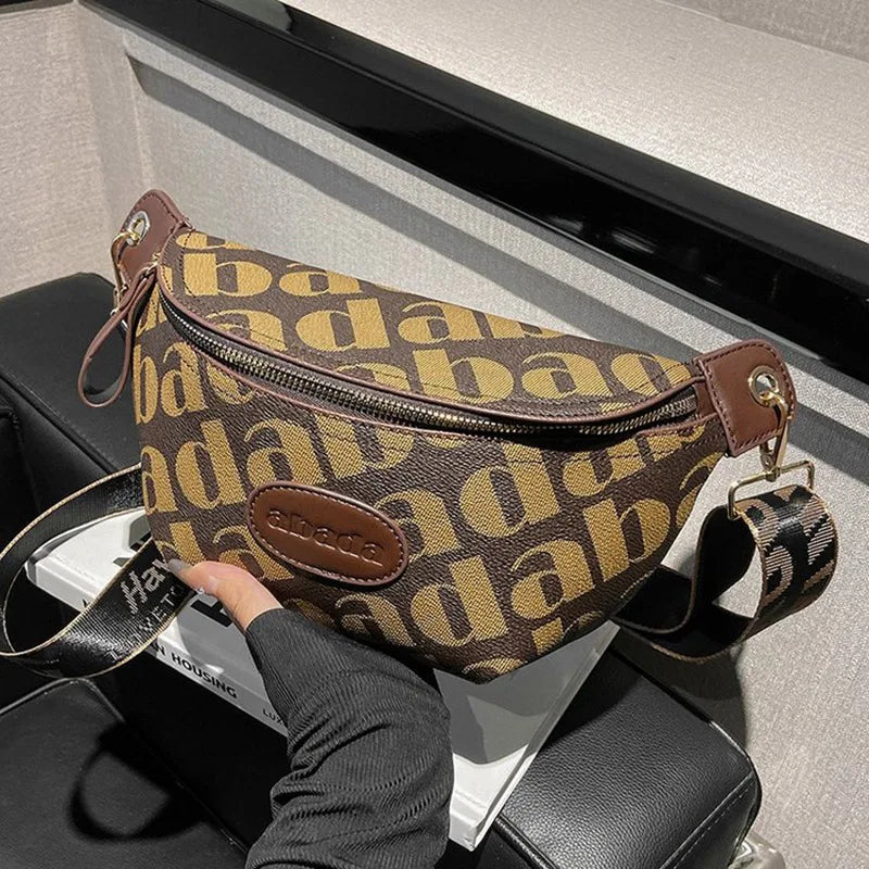 Women's Letter Pattern Chest Bag Pu Leather Fanny Pack