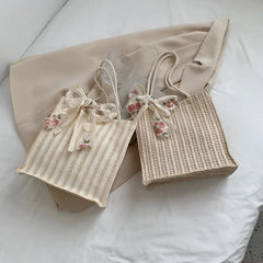 Casual Bow-knot Straw Bag Summer Ladies Shoulder Bag Tote Bag
