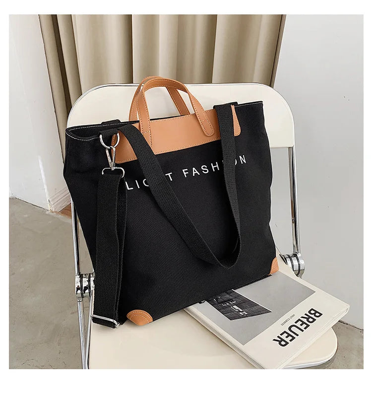 Canvas Crossbody Bag Letters Large Tote Shoulder Messenger Bag