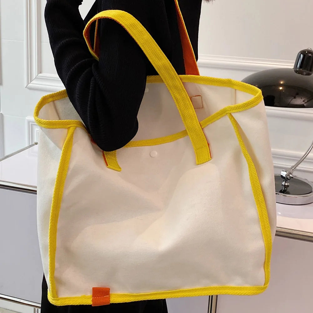 Canvas Female Shoulder Bags Contrast Women Large Capacity Tote Shopping