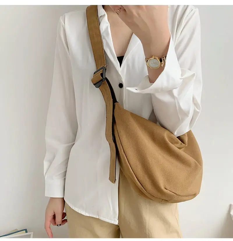 Canvas Hobos Crossbody Bags for Women Large Capacity Tote Lady Messenger Bag