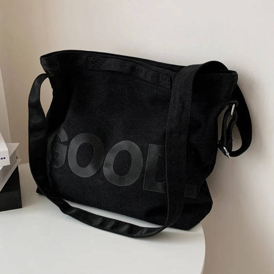 Casual Canvas Ladies Handbags Large Capacity Letter Printed Crossbody Bags Soft