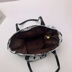 Canvas Animal Print Shoulder Bag for Women, Large Capacity Tote