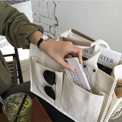 Canvas Tote Handbag with Wide Shoulder Strap