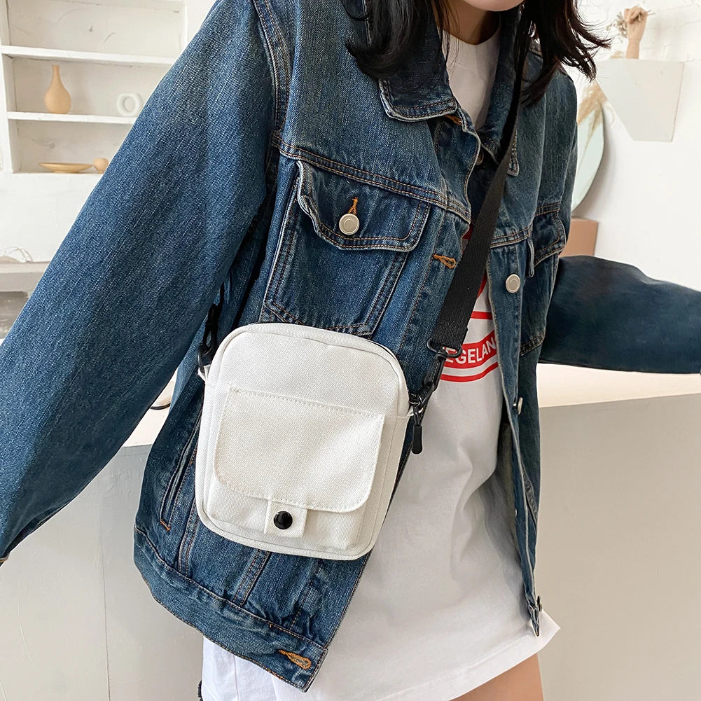 Casual Canvas Shoulder Bag Women Small Zipper Messenger Phone Pouch