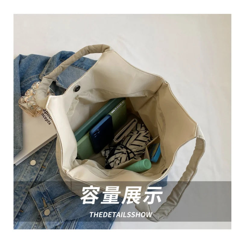 Casual Canvas Shoulder Tote Bags For Women Solid Large Capacity Handbag