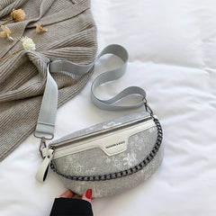 Denim Chain Fanny Pack Women Zip Wallet Crossbody Bag