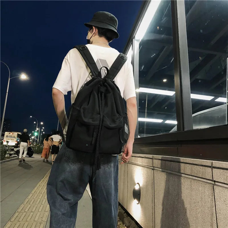 Casual Canvas Women Backpack Schoolbag Drawstring Backpacks Large Capacity