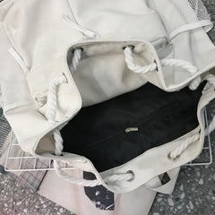 Casual Canvas Women Backpack Schoolbag Drawstring Backpacks Large Capacity