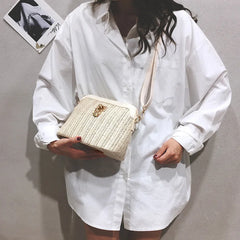 Rattan Straw Bucket Bag Women Summer Shoulder Beach Handbag