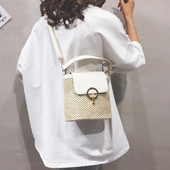 Straw Bucket Bag Women Summer Messenger Rattan Beach Travel Purse Shoulder