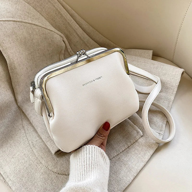 Casual Clip Bag Women Messenger Bag PU Leather Lady Shoulder Crossbody Bag