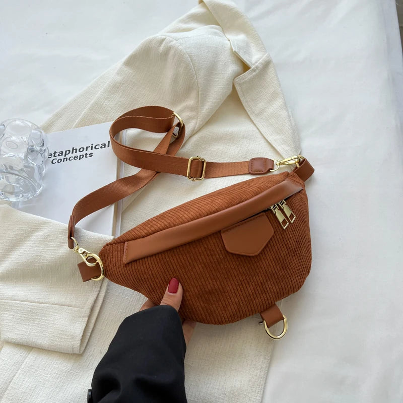 Casual Corduroy Waist Bag Ladies Canvas Fanny Pack Travel Money Phone Chest Bana