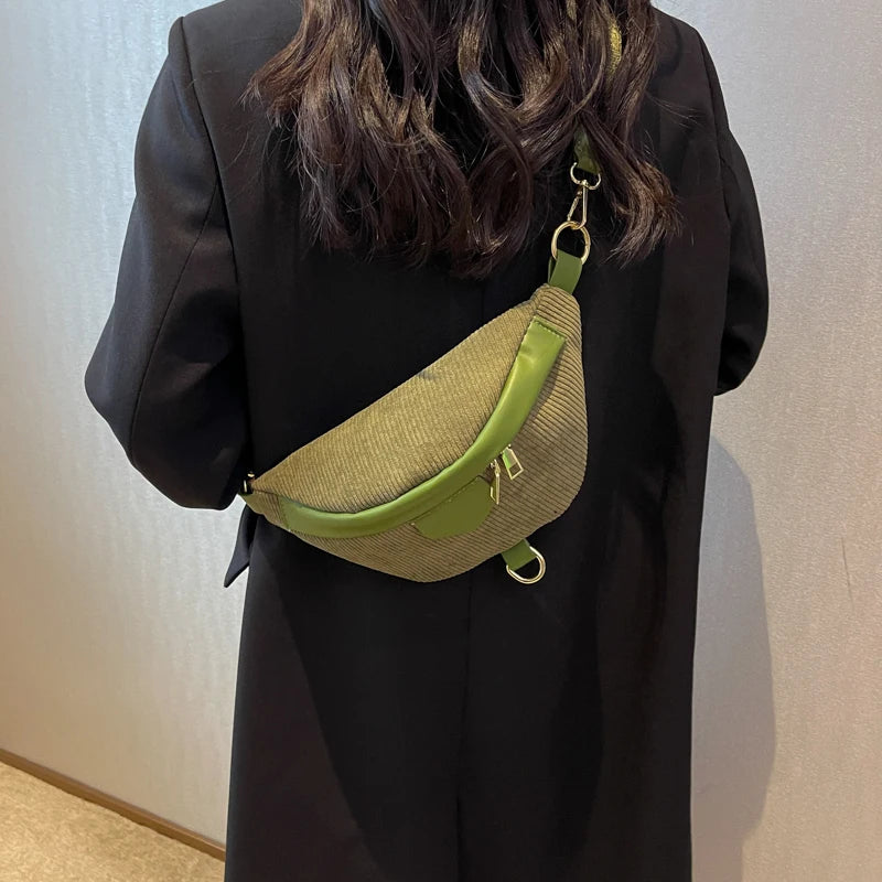 Casual Corduroy Waist Bag Ladies Canvas Fanny Pack Travel Money Phone Chest Bana