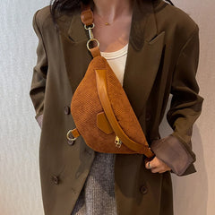 Casual Corduroy Waist Bag Ladies Canvas Fanny Pack Travel Money Phone Chest Bana
