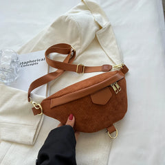 Casual Corduroy Waist Bag Ladies Canvas Fanny Pack Travel Money Phone Chest Bana