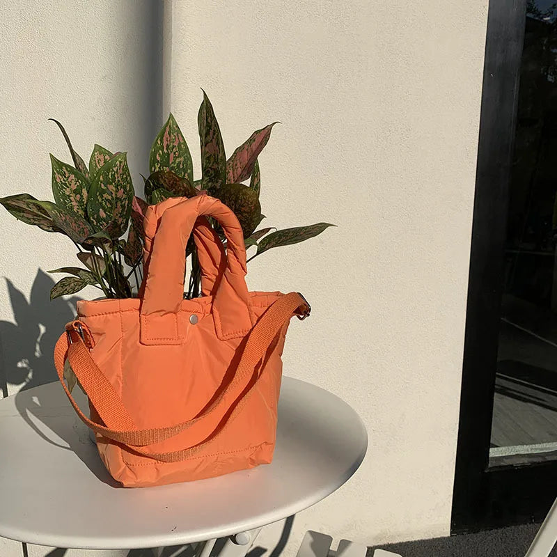 Casual Cotton Bucket Bags Women Colorful Handbags Space Pad Feather Shoulder