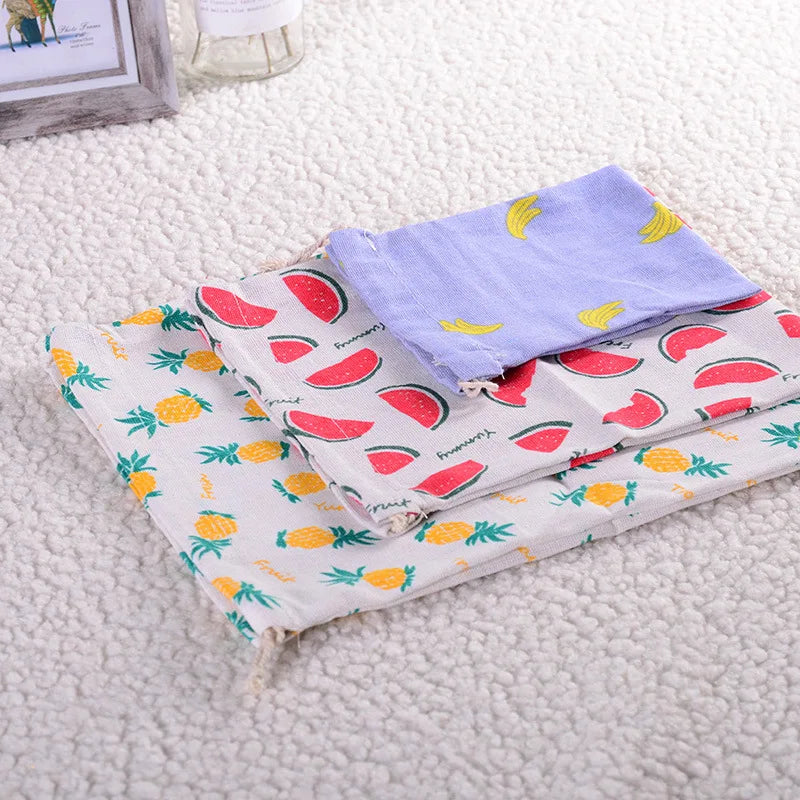 Cotton Fruit Pattern Drawstring Bag Makeup Organizer