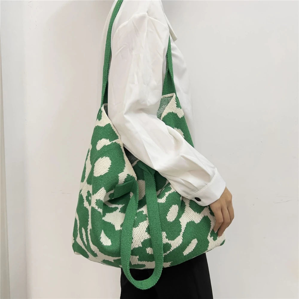 Casual Crochet Bags Satchel Bag Flowers Shoulder Bags Knitted Women's Handbags