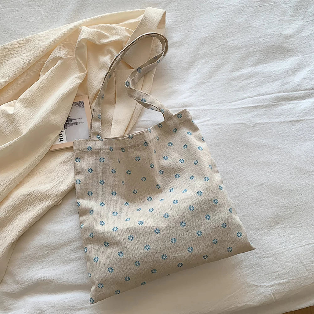Casual Daisy Printing Ladies Tote Bags Summer Canvas Women Shoulder Bags
