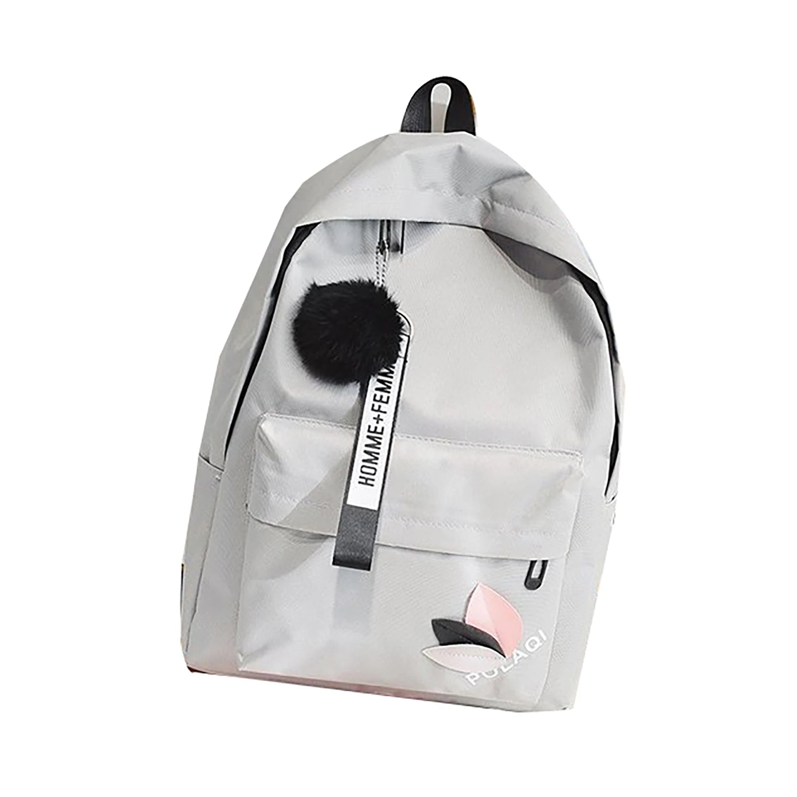 Casual Daypack Backpack Pompom Canvas Bookbag Anti-theft Stylish