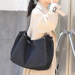 Denim Chain Shoulder Bag Large Capacity Women Tote Handbag