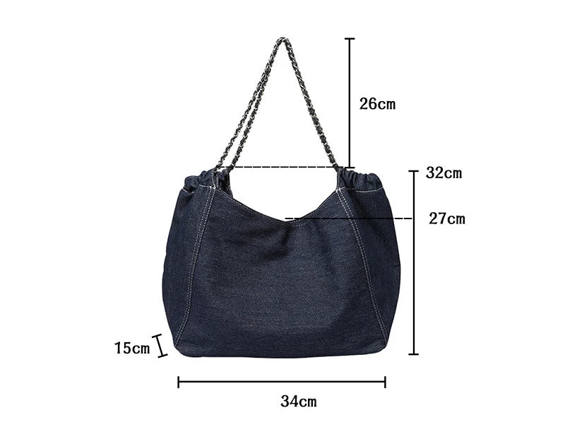 Denim Chain Shoulder Bag Large Capacity Women Tote Handbag