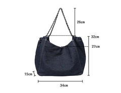 Denim Chain Shoulder Bag Large Capacity Women Tote Handbag