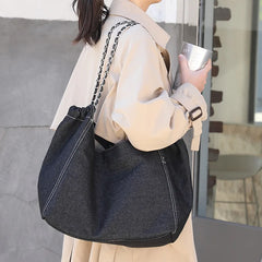 Denim Chain Shoulder Bag Large Capacity Women Tote Handbag