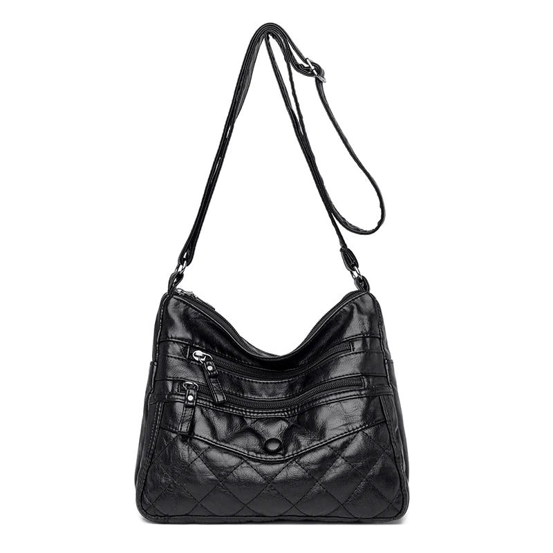 Casual Double Zipper Crossbody Bags Soft PU Leather Shoulder Bags