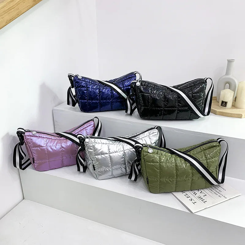 Casual Down Cotton Shoulder Bags Women Wide Strap Crossbody Bag