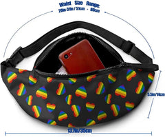 Rainbow Gay Pride Heart Fanny Pack, Adjustable Belt for Travel Sports Running