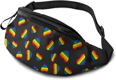 Rainbow Gay Pride Heart Fanny Pack, Adjustable Belt for Travel Sports Running