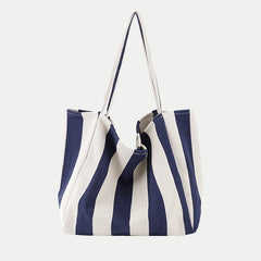 Casual Striped Canvas Handbag Totes Large Capacity Shoulder Bags for Women