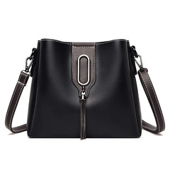 Vintage PU Leather Women Bucket Bag with Tassle Crossbody