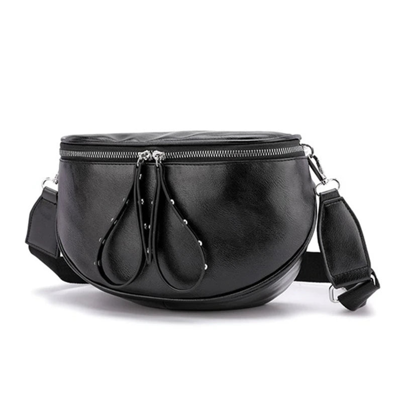 Women's PU Leather Saddle Shoulder Bag Round Shape Crossbody Bag