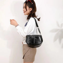 Women's PU Leather Saddle Shoulder Bag Round Shape Crossbody Bag
