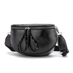 Women's PU Leather Saddle Shoulder Bag Round Shape Crossbody Bag