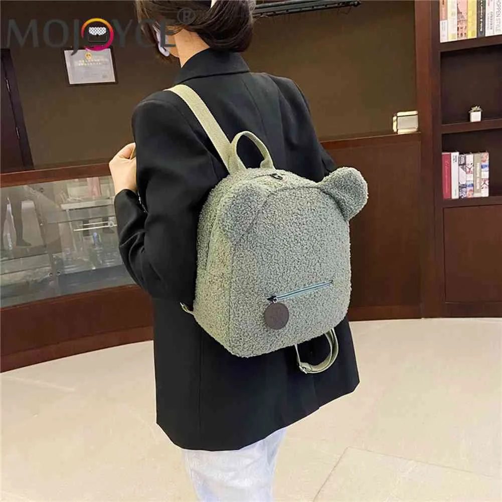 Casual Fleece Bear Shaped Shoulder Bag Women Backpack Handbag