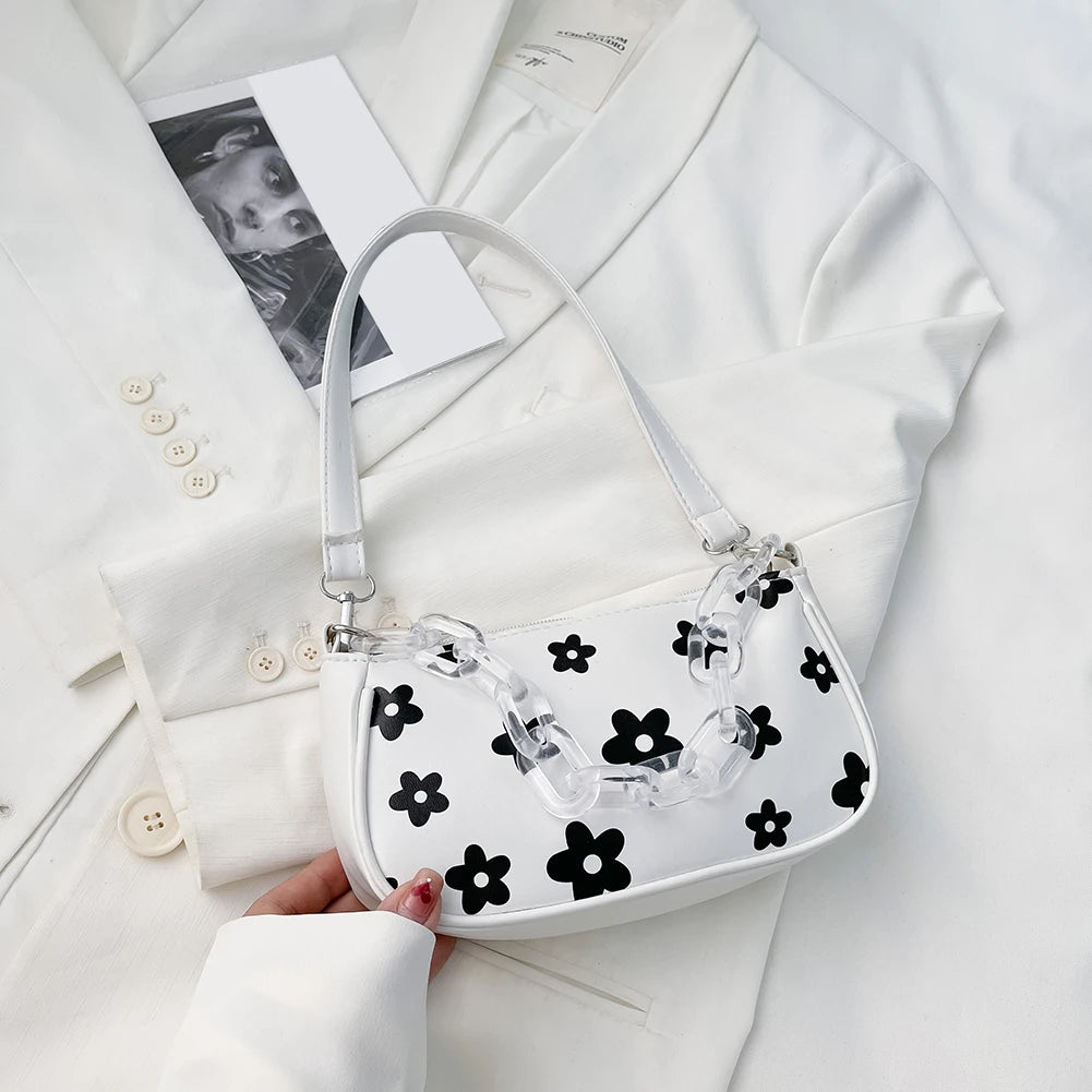 Floral Pattern Handbag Chain Shoulder Bag Top-handle Pouch