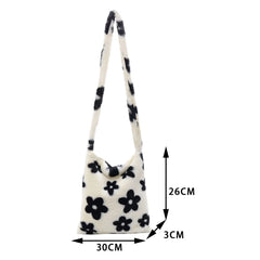 Flower Printed Crossbody Bag for Women Soft Plush Handbag Clutch Tote