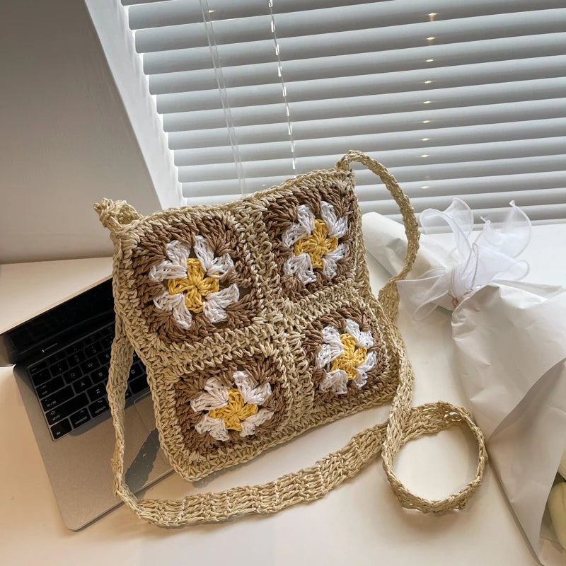 Casual Flower Shoulder Straw Bag Women Woven Summer Beach Bags